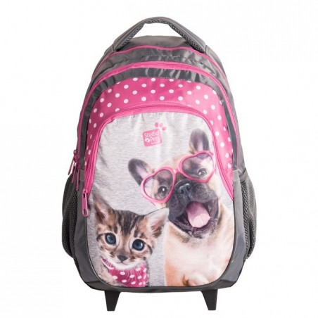 Plecak na kółkach Studio Pets szaro-różowy - pies i kot