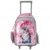 Plecak na kółkach - różowy z szarym kotkiem