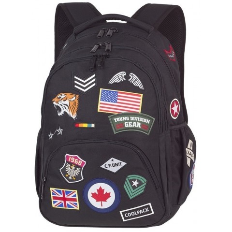 Plecak szkolny CoolPack CP BENTLEY BADGES BLACK czarny z naszywkami dla nastolatków - A422