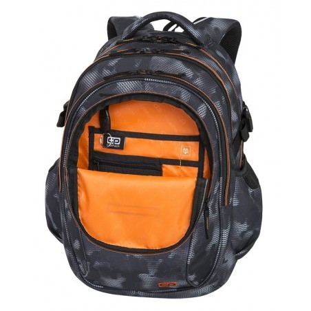 Plecak szkolny CoolPack CP FACTOR MISTY ORANGE czarny mgła pomarańczowe elementy organizer - 4 przegrody