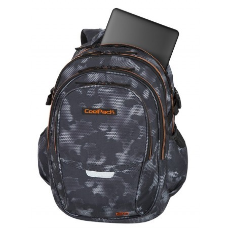 Plecak szkolny CoolPack CP FACTOR MISTY ORANGE czarny mgła pomarańczowe elementy kieszeń na laptop - 4 przegrody
