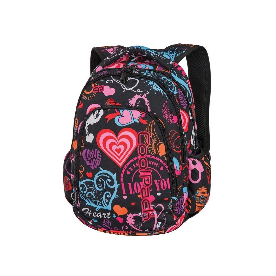 Plecak szkolny CoolPack CP Prime czarny w kolorowe serca dla dziewczynki - plecak-tornister.pl