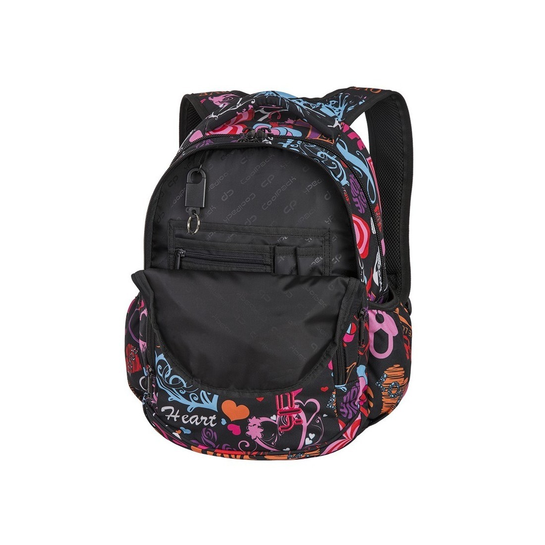 Plecak szkolny CoolPack CP Prime czarny w kolorowe serca dla dziewczynki - plecak-tornister.pl
