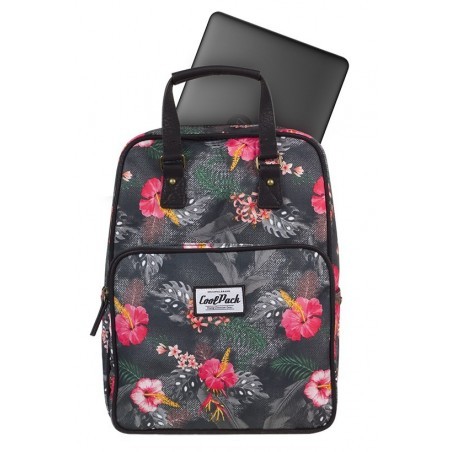 Plecak miejski CoolPack CP CUBIC HIBISCUS różowe kwiaty czarny kieszeń na laptop vintage - A090