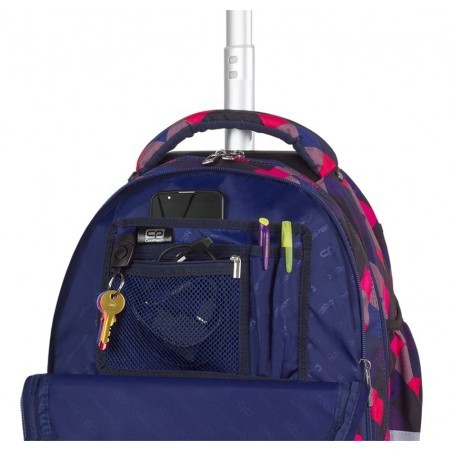 Plecak na kółkach z organizerem w kratkę różowy, czarny, niebieski dla dziewczyny CoolPack CP RAPID ELECTRIC PINK