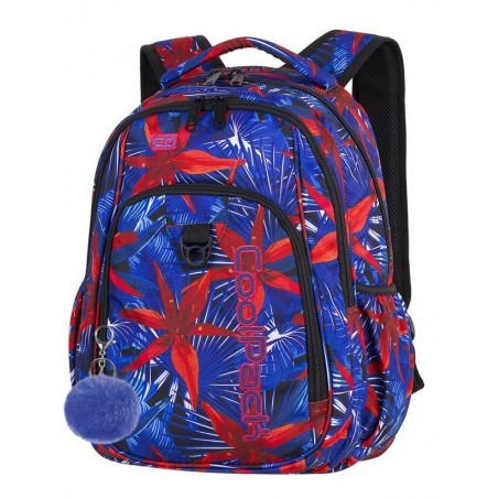 Plecak szkolny CoolPack CP STRIKE HAWAIAN BLUE hawajskie czerwone kwiaty - A308 + GRATIS POMPON