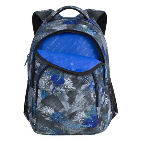 Plecak szkolny CoolPack CP BASIC PLUS BLUE HIBISCUS szary w niebieskie kwiaty i liście dla nastolatek - A142