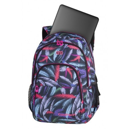 Plecak szkolny CoolPack CP BASIC PLUS PLUMES kolorowe piórka na czarnym tle kieszeń na laptop - A171