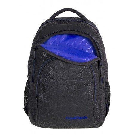 Plecak szkolny CooTopolPack CP BASIC PLUS TOPOGRAPY BLUE czarny z niebieskimi elementami w izolinie - A147
