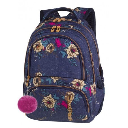 Plecak szkolny CoolPack CP SPINER BLUE DENIM FLOWERS jeans w kwiaty A055 + POMPON GRATIS!
