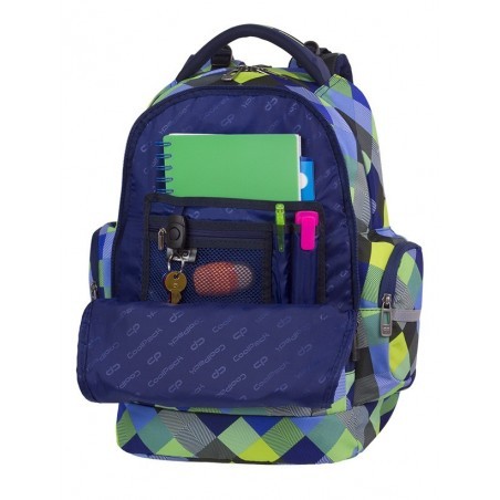 Plecak szkolny CoolPack CP BRICK BLUE PATCHWORK w modną kratkę organizer - A497