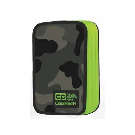 Piórnik podwójny z wyposażeniem COOLPACK CP JUMPER 2 CAMO GREEN NEON szare moro z zielonym - A378