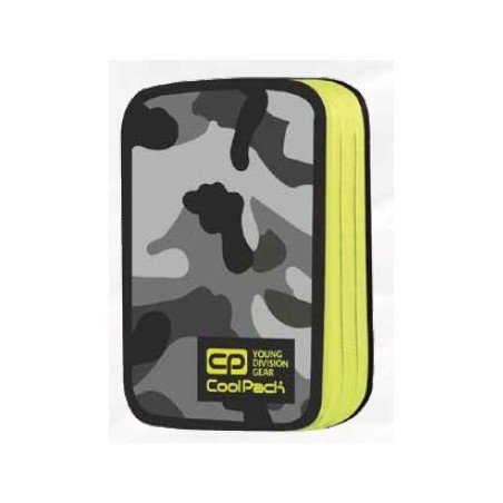 Piórnik podwójny z wyposażeniem COOLPACK CP JUMPER 2 CAMO YELLOW NEON - szare moro z żółtym- A370