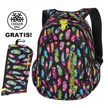 Plecak szkolny (do klas 1-3) CoolPack CP PRIME FEATHERS w wielobarwne piórka dla dziewczynki - A233 + GRATIS COOLER BAG