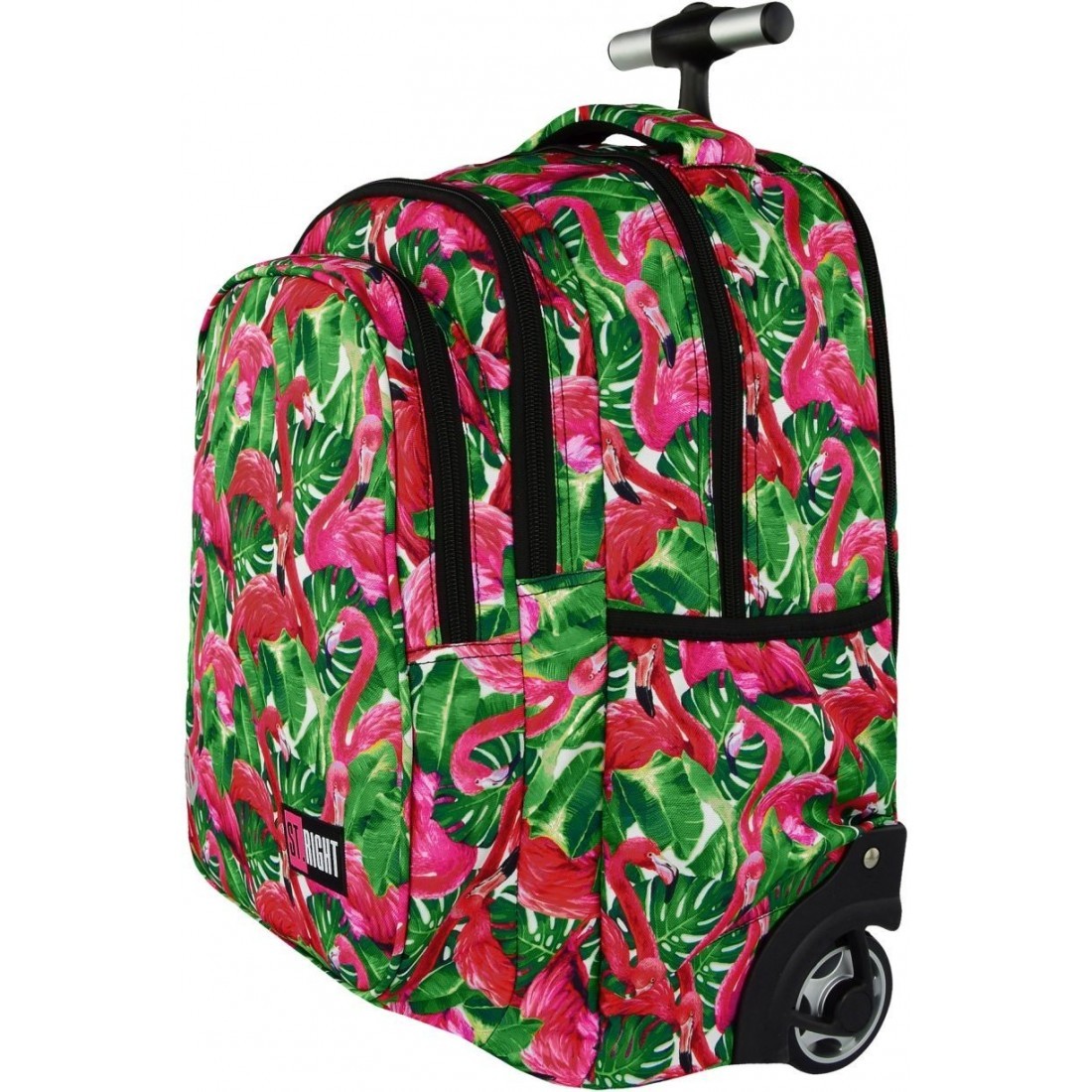 Plecak na kółkach ST.RIGHT FLAMINGO PINK&GREEN różowe flamingi HIT - plecak-tornister.pl