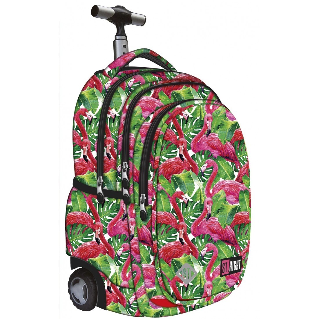 Plecak na kółkach ST.RIGHT FLAMINGO PINK&GREEN różowe flamingi HIT - plecak-tornister.pl