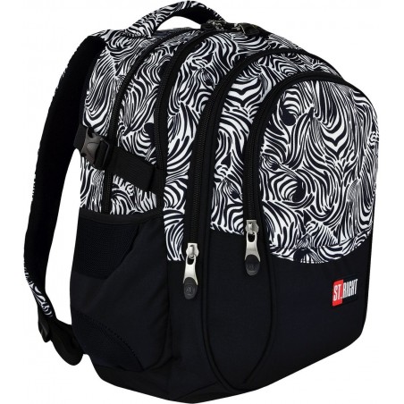 Plecak szkolny ST.RIGHT ZEBRA czarno-biały czarne zamki - BP01