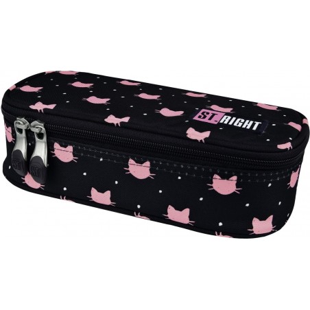 Piórnik / etui XL ST.RIGHT MEOW różowe kotki na czarnym tle dla dziewczyny
