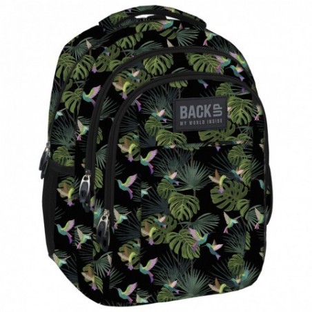 Plecak szkolny czarny w zielone tropiki tropikalny BackUP H 33
