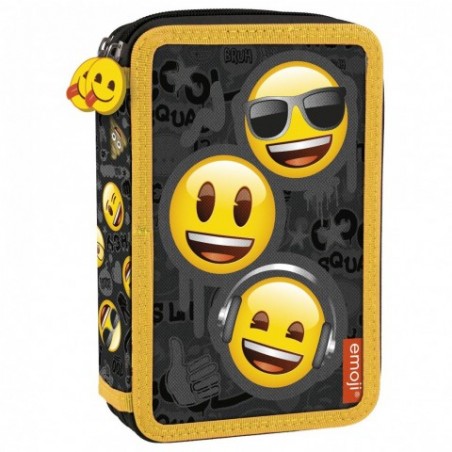 Piórnik Emoji z wyposażeniem z dwoma zamkami w emotki