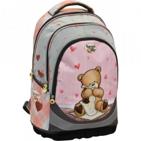 Plecak szkolny do klasy 1-3 szary - MIŚ - Popcorn the Bear