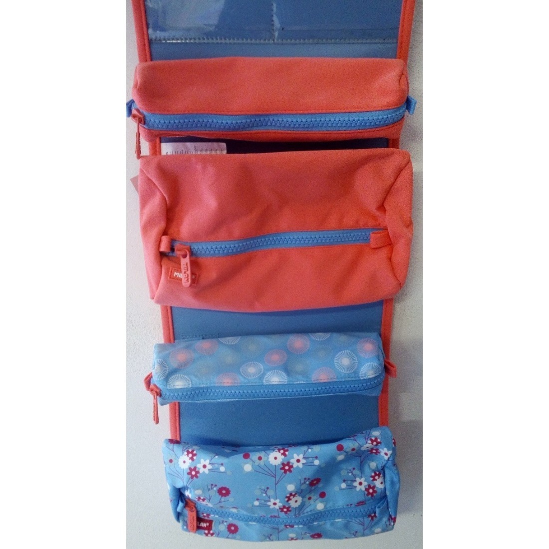 Piórnik BLOSSOM MILAN teczka z wyposażeniem 4 w 1 - różowo niebieska w kwiaty - plecak-tornister.pl