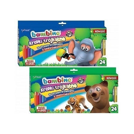 BAMBINO Kredki trójkątne, drewniane w 24 kolorach z temperówką