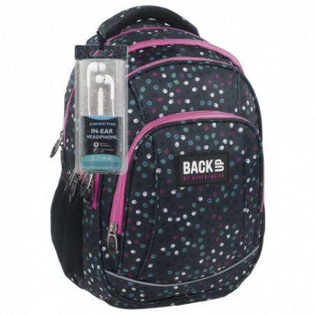 Czarny plecak w kropki dla dziewczyny BackUP A 21 do szkoły + SŁUCHAWKI