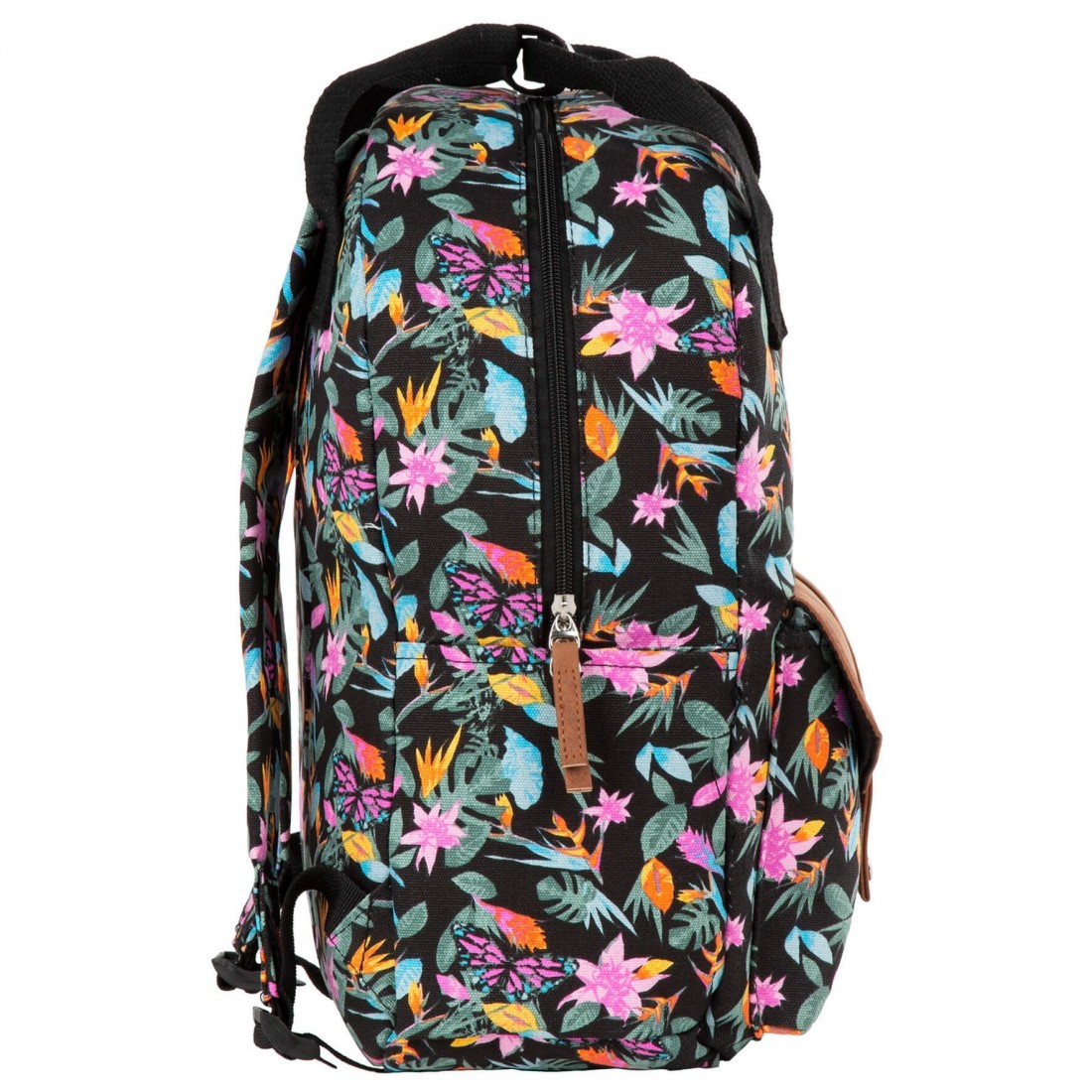 Plecak vintage dla dziewczyny BackUP czarny w tropikalne kwiaty CA36 - plecak-tornister.pl