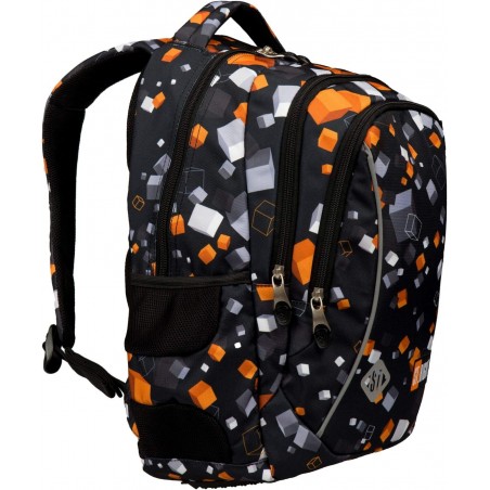 Plecak szkolny BP26 CUBES, 3-komorowy w pomarańczowo-szare kostki/pixele