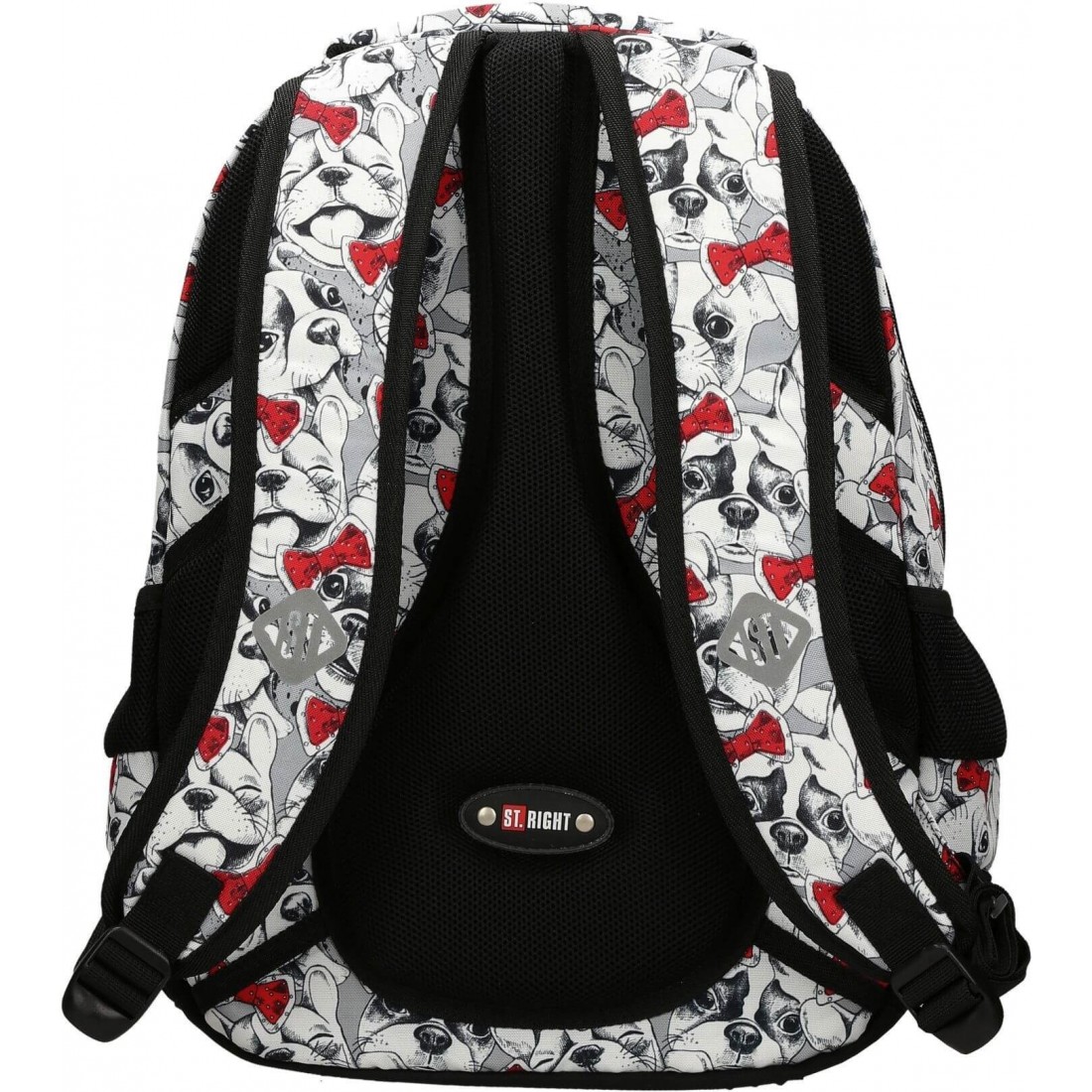 Plecak szkolny dla dziewczynki czarno-biały ST.RIGHT LOVELY PETS modne buldogi BP32 St.Majewski - plecak-tornister.pl