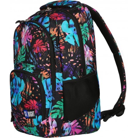 Plecak 3-komorowy dla dziewczynek, z pojemnymi kieszeniami i modnym, letnim wzorem egzotycznych liści Exotic Garden ST.RIGHT
