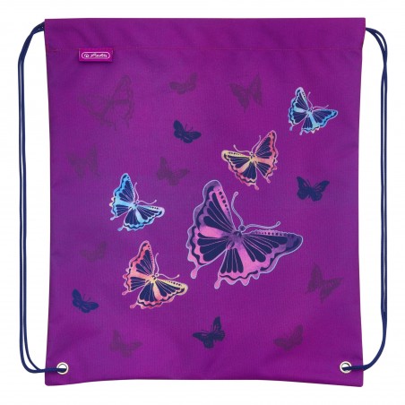 Worek na WF, obuwie, plecak na sznurkach w piękne, błyszczące motyle