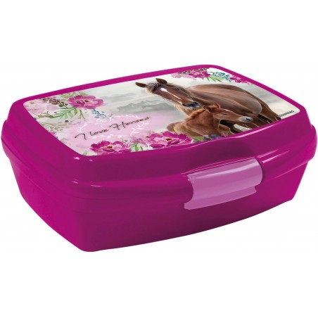 Śniadaniówka z koniem lunchbox I LOVE HORSES różowa kwiaty