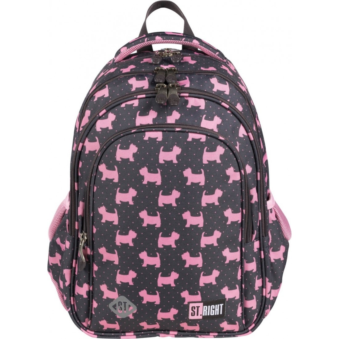Plecak dla dziewczynki szary ST.RIGHT DOGGIES różowe pieski york BP58
