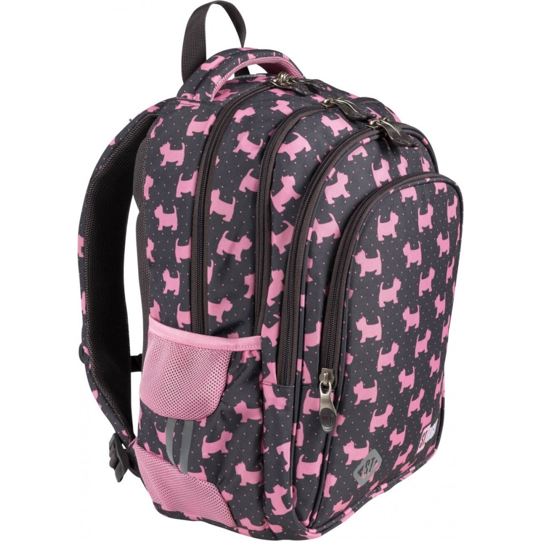 Plecak z pieskiem dla dziewczynki szary ST.RIGHT różowy piesek 22L - plecak-tornister.pl