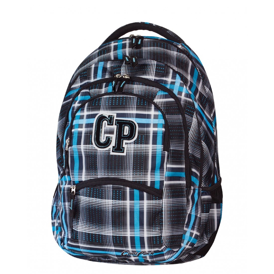 Plecak młodzieżowy CoolPack CP czarny i niebieski w kratkę - 5 przegród COLLEGE SPORTY 448