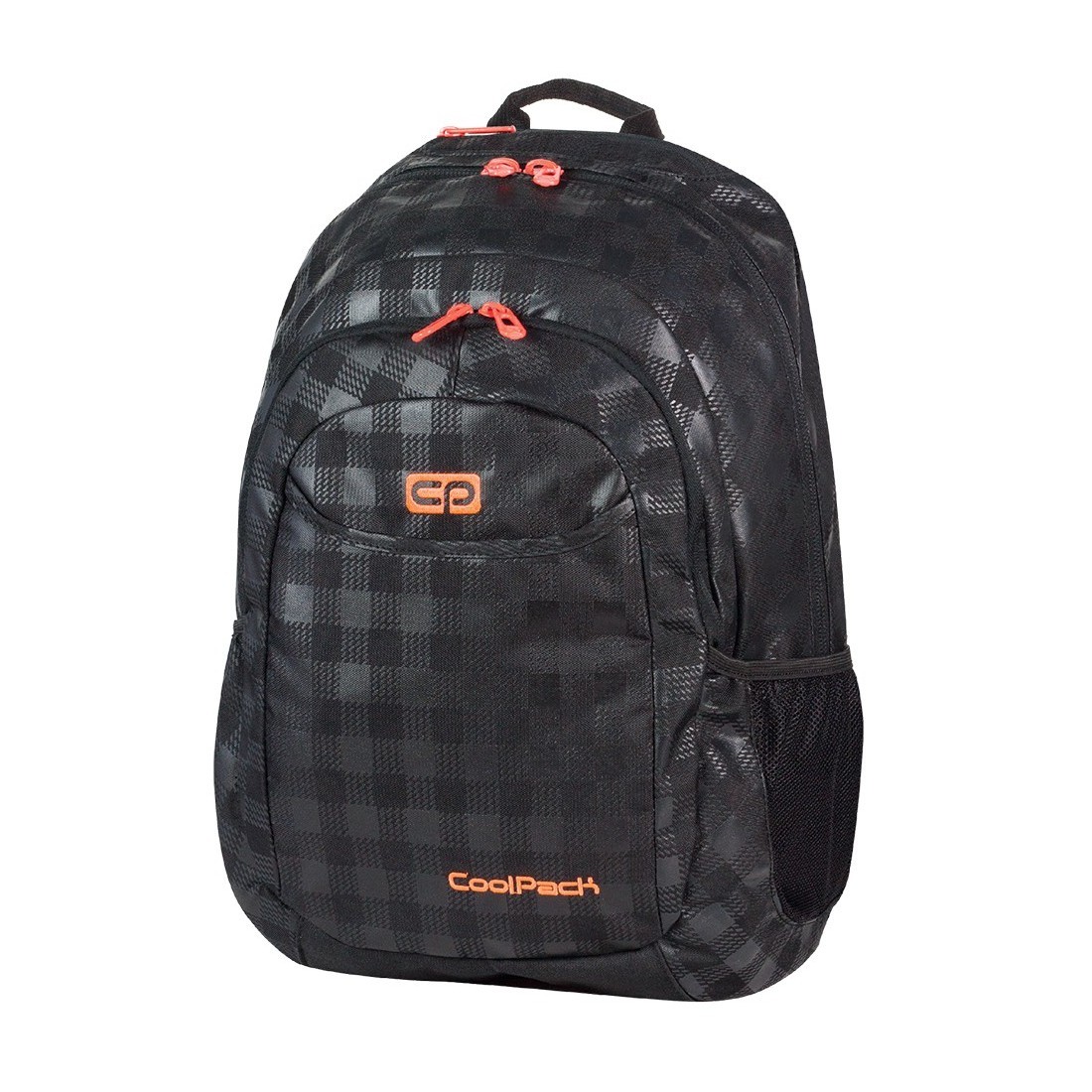 Plecak młodzieżowy na laptop CoolPack CP czarny w kratkę + pomarańczowe wstawki URBAN BLACK & ORANGE 422 - plecak-tornister.pl