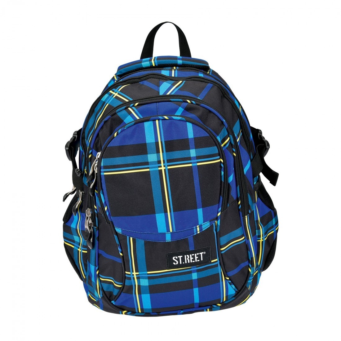 Plecak młodzieżowy 01 ST.REET czarno - niebieski w kratkę CHEQUERED 5 BLACK&NAVY - plecak-tornister.pl