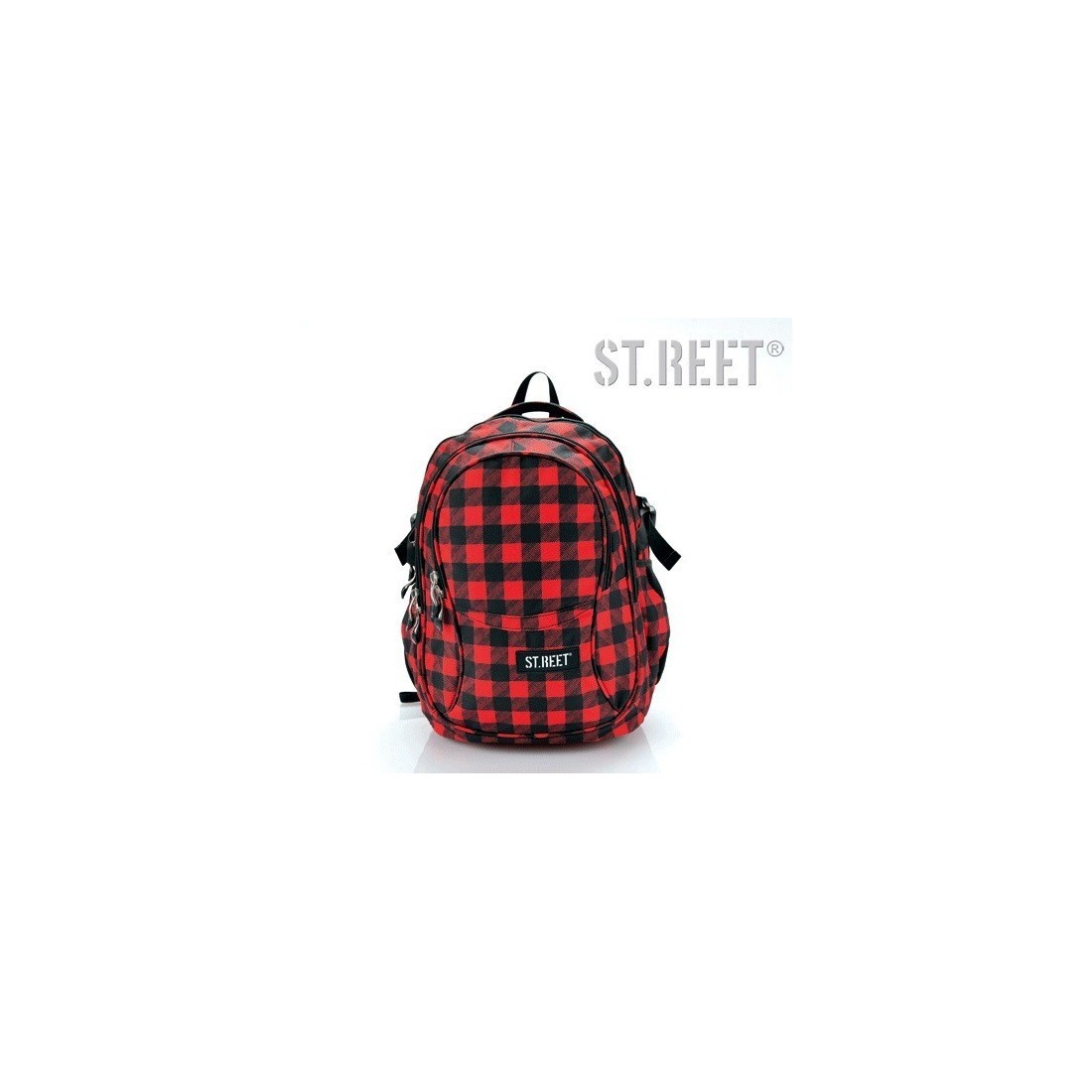 Plecak młodzieżowy 01 ST.REET czarno-czerwony w kratkę CHEQUERED 8 BLACK&RED - plecak-tornister.pl