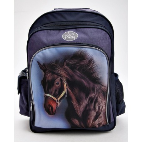Plecak szkolny z koniem - CZARNY / KARY KOŃ