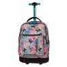 Plecak na kółkach dla dziewczynki, która kocha kwiaty i motyle - różowy CoolPack CP z niebieską rączką